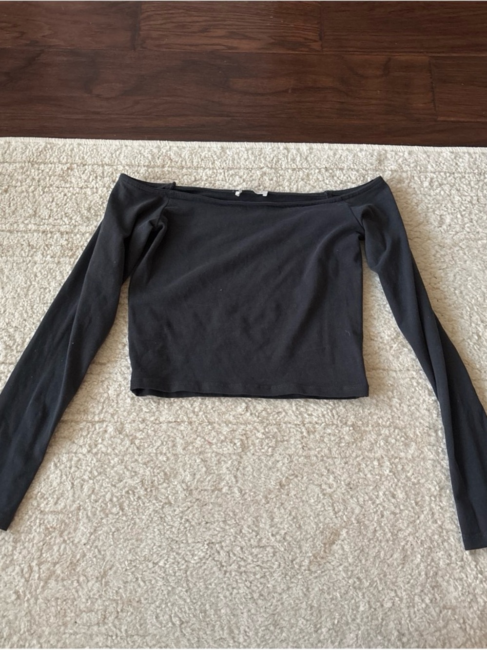 Zara Black Off-Shoulder Long Sleeve Crop Top